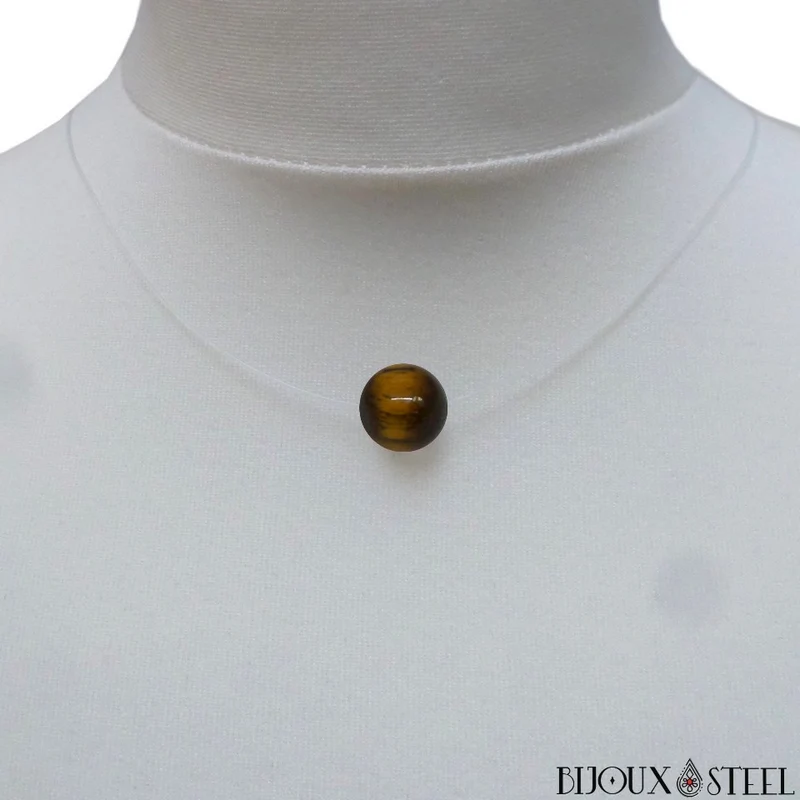 Collier à perle d'oeil de tigre sur fil de nylon