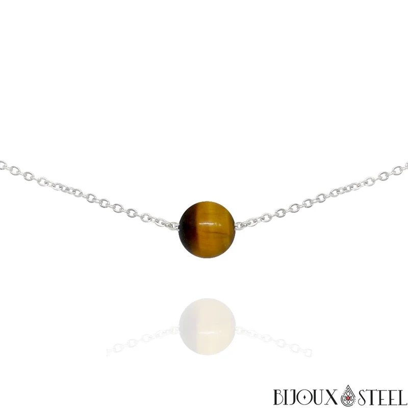 Collier à perle d'oeil de tigre en acier inoxydable