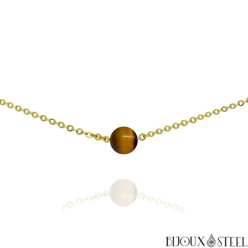 Collier à perle d'oeil de tigre en acier inoxydable