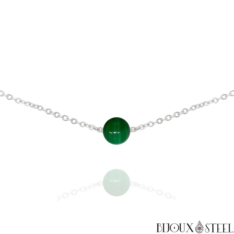 Collier à perle de malachite en acier inoxydable