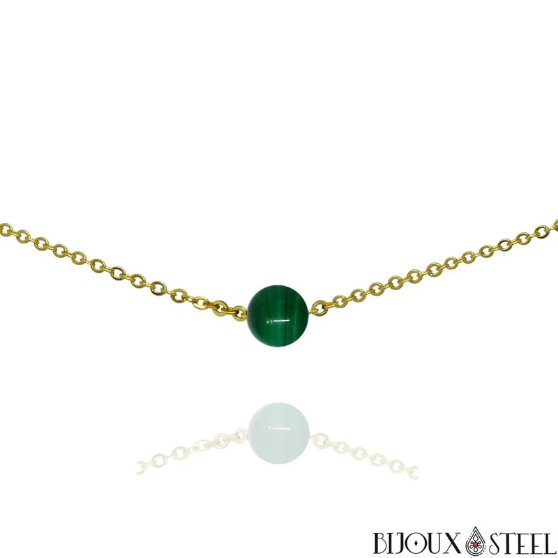 Collier à perle de malachite en acier inoxydable