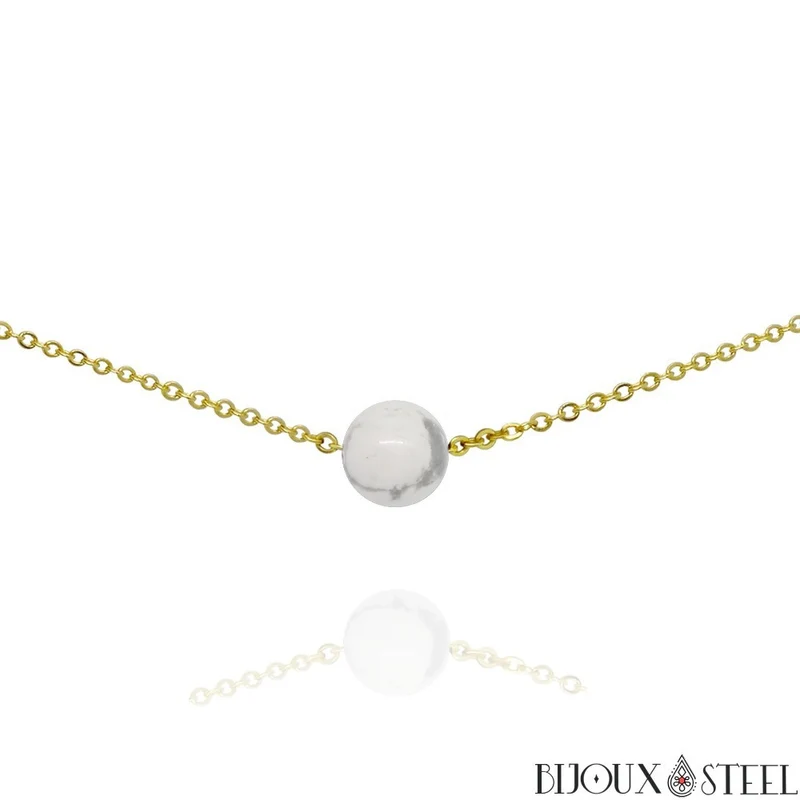 Collier à perle d'howlite en acier inoxydable