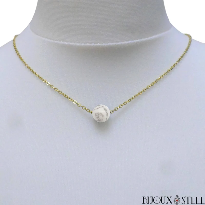 Collier à perle d'howlite en acier inoxydable