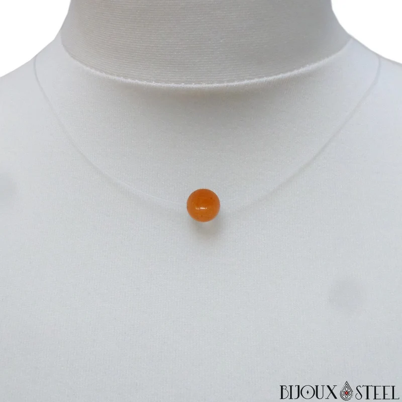 Collier à perle d'aventurine orange sur fil de nylon
