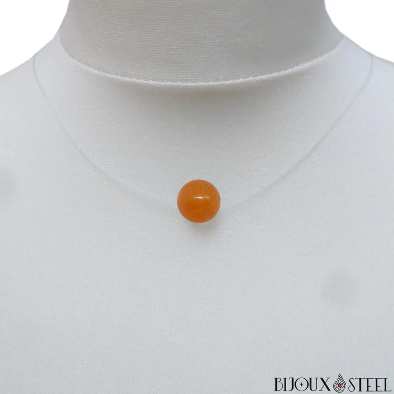 Collier à perle d'aventurine orange sur fil de nylon