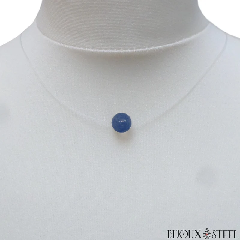 Collier à perle d'aventurine bleue sur fil de nylon