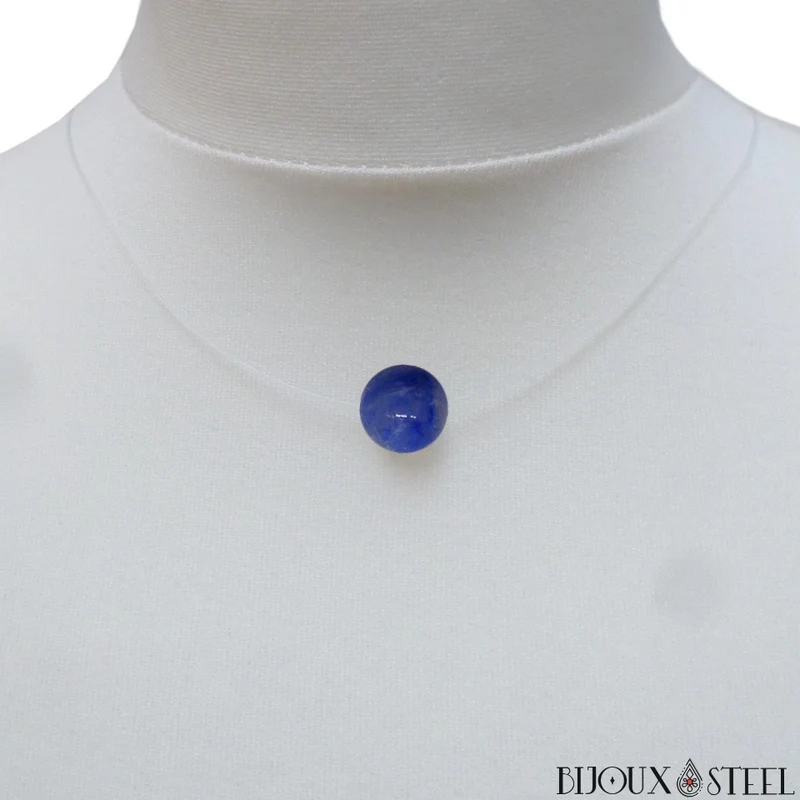 Collier à perle d'aventurine bleue sur fil de nylon