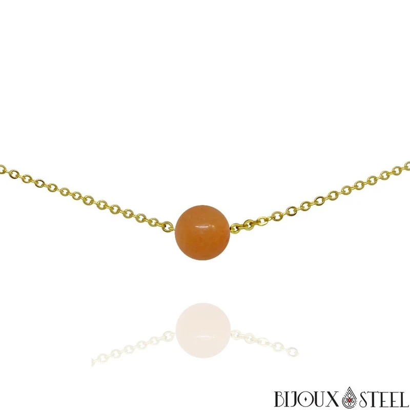 Collier à perle d'aventurine orange en acier inoxydable