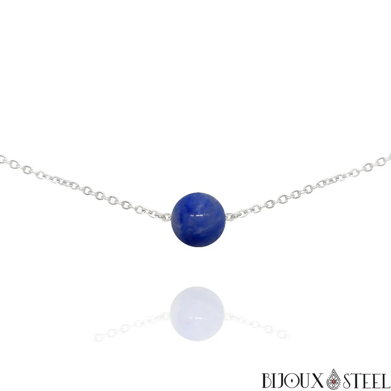 Collier à perle d'aventurine bleue en acier inoxydable