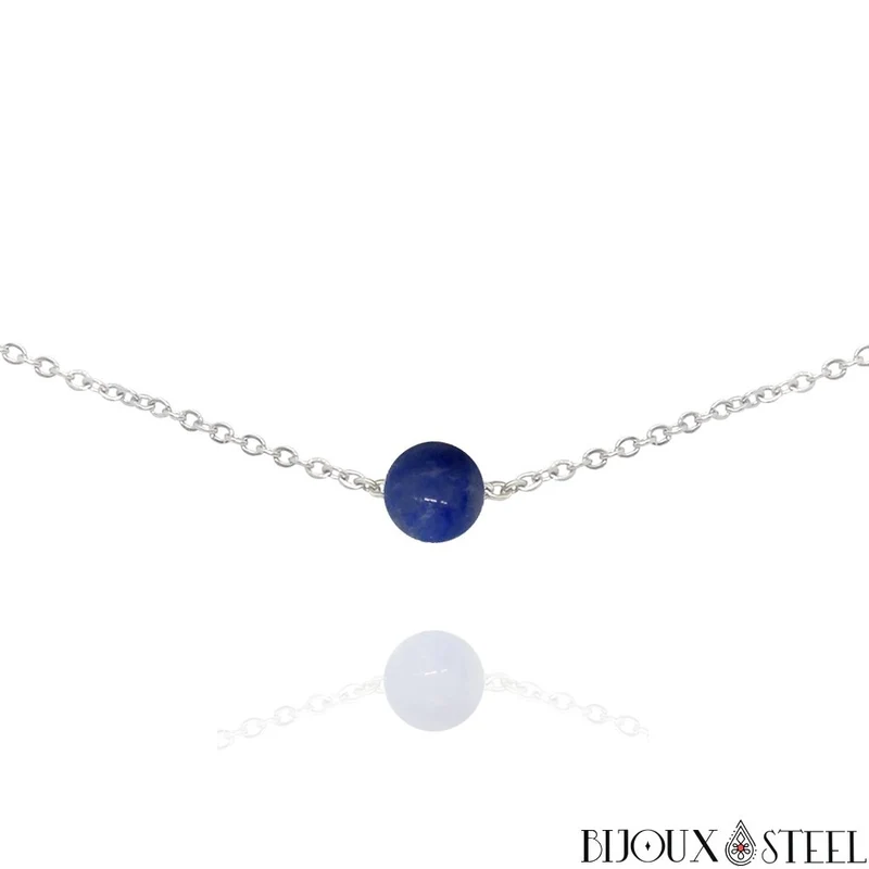 Collier à perle d'aventurine bleue en acier inoxydable