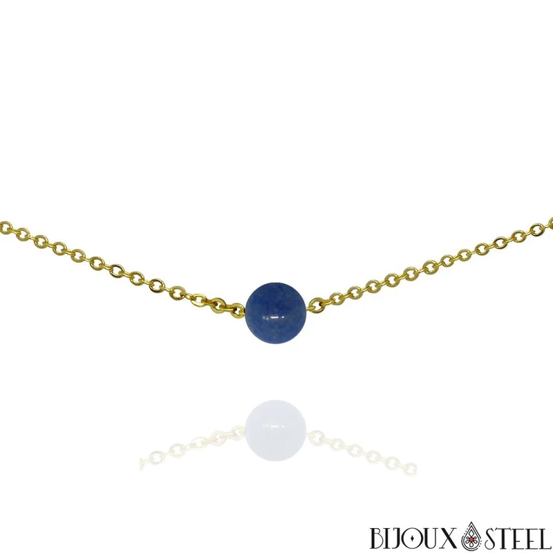 Collier à perle d'aventurine bleue en acier inoxydable