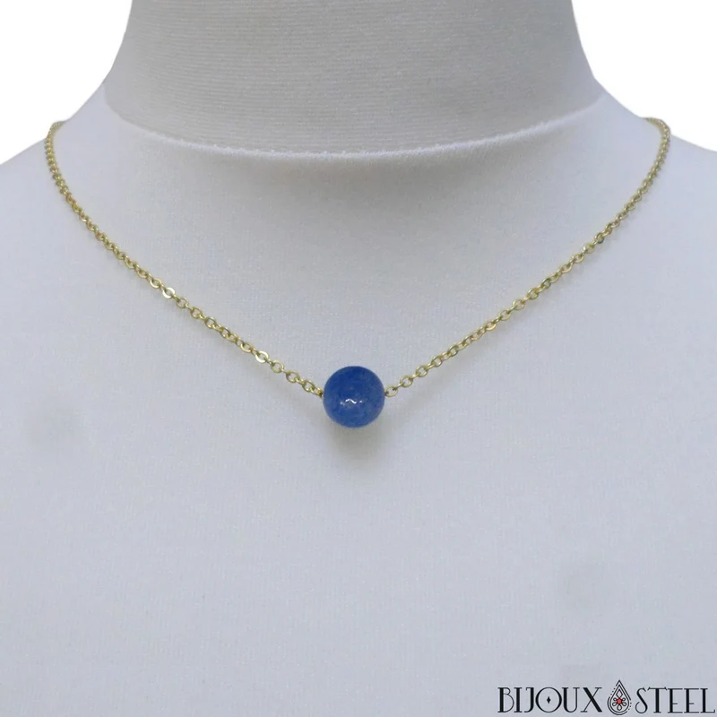 Collier à perle d'aventurine bleue en acier inoxydable