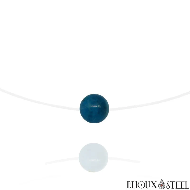Collier à perle d'apatite bleue sur fil de nylon