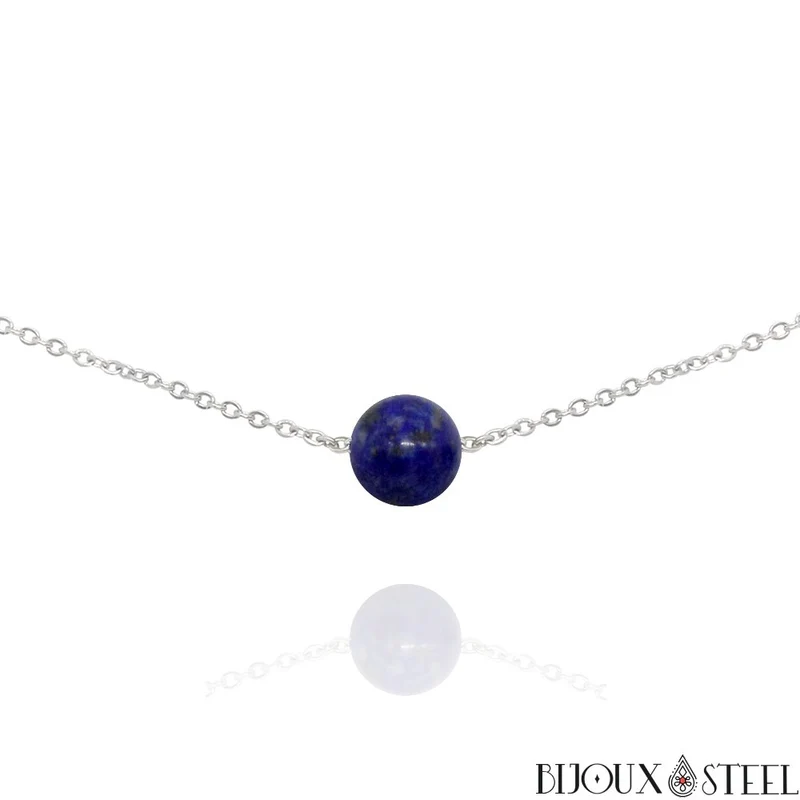 Collier à perle de lapis-lazuli en acier inoxydable