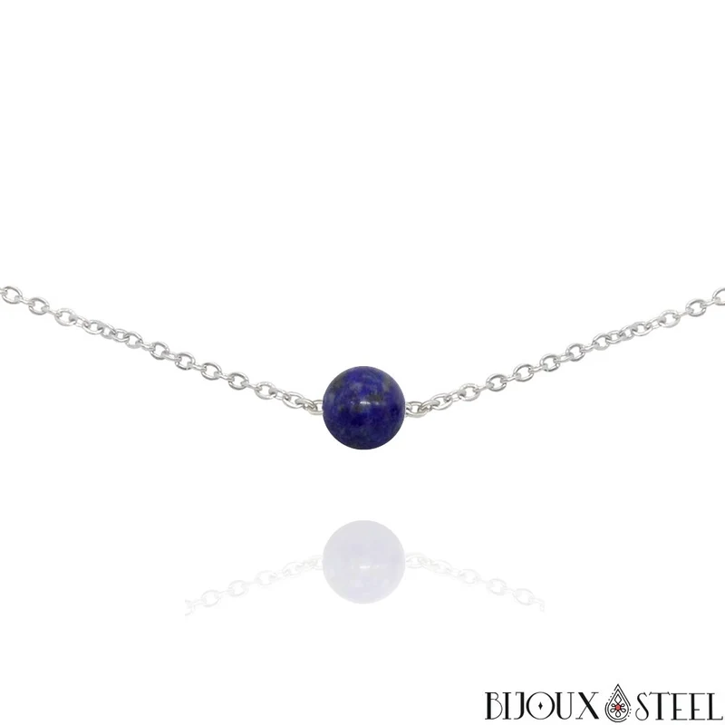 Collier à perle de lapis-lazuli en acier inoxydable