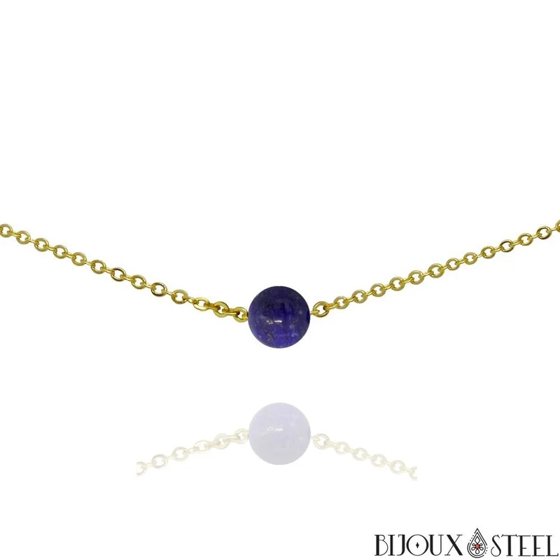 Collier à perle de lapis-lazuli en acier inoxydable