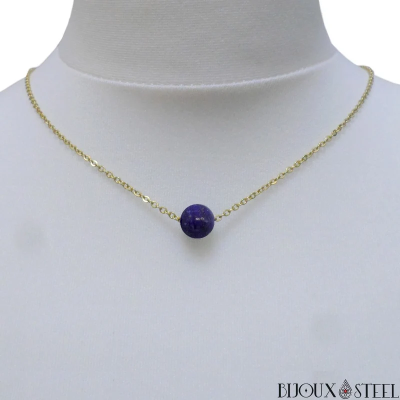 Collier à perle de lapis-lazuli en acier inoxydable