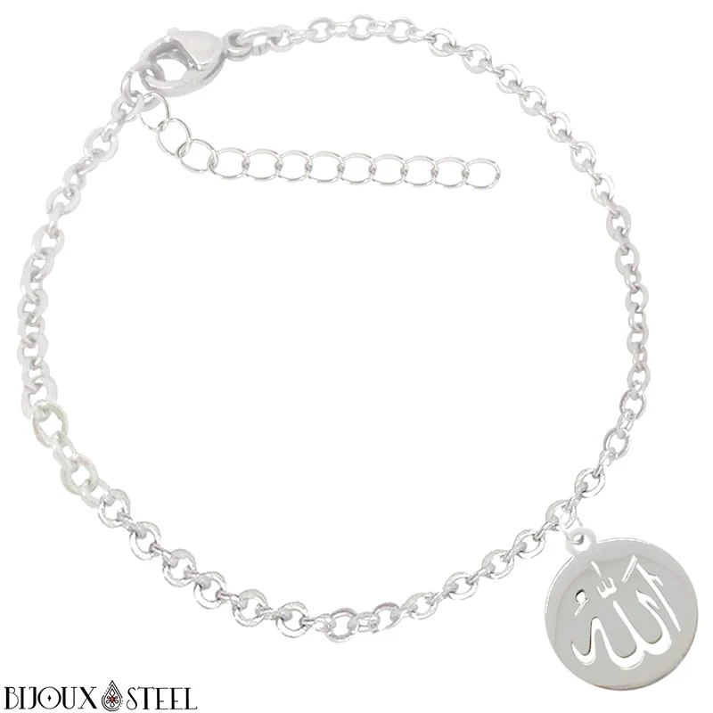Bracelet à médaille Allah en arabe en acier inoxydable