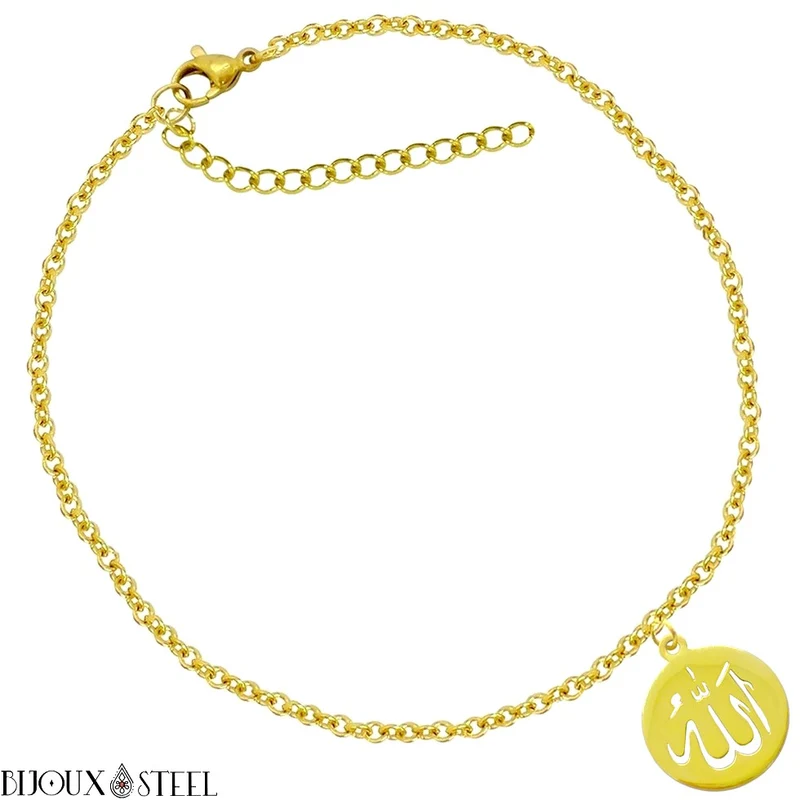 Bracelet à médaille Allah en arabe en acier inoxydable