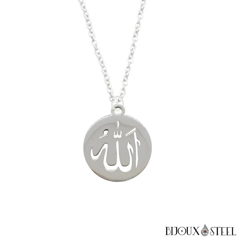Collier à pendentif médaille Allah arabe en acier inoxydable