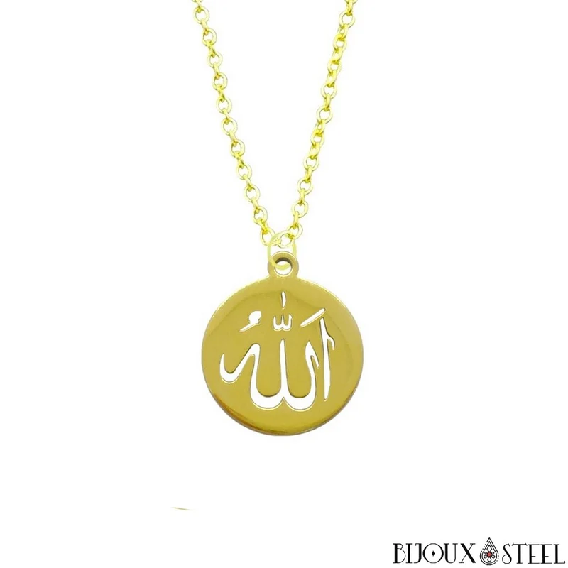 Collier à pendentif médaille Allah arabe en acier inoxydable