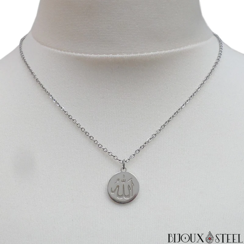 Collier à pendentif médaille Allah arabe en acier inoxydable