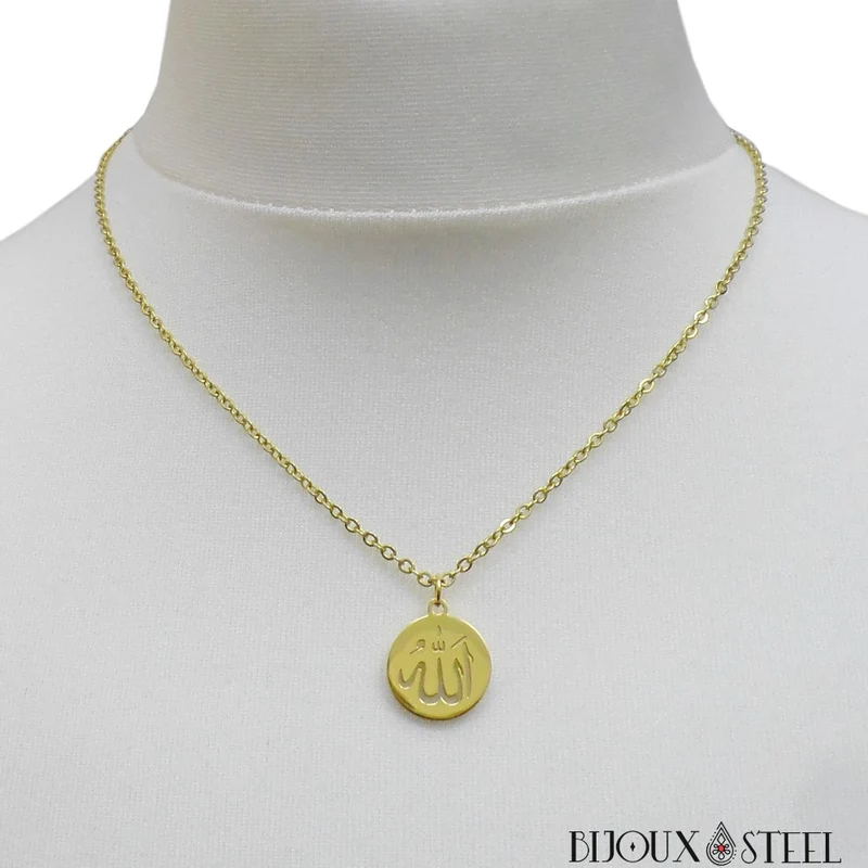 Collier à pendentif médaille Allah arabe en acier inoxydable