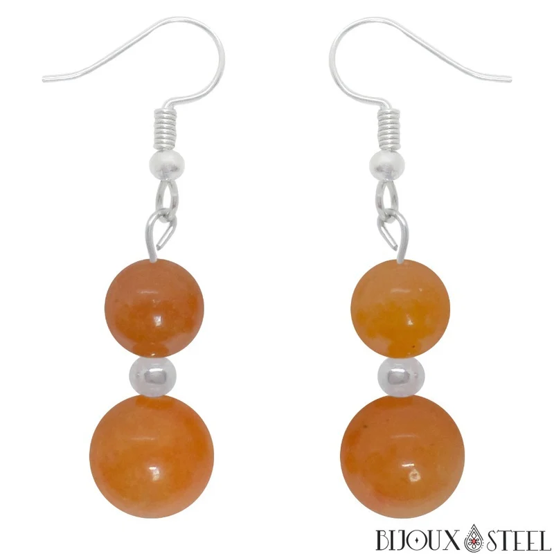 Boucles d'oreilles pendantes doubles perles d'aventurine orange
