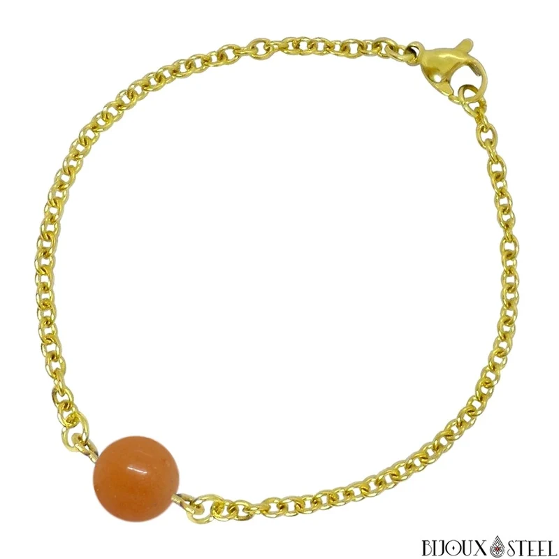 Bracelet à perle d'aventurine orange en acier inoxydable