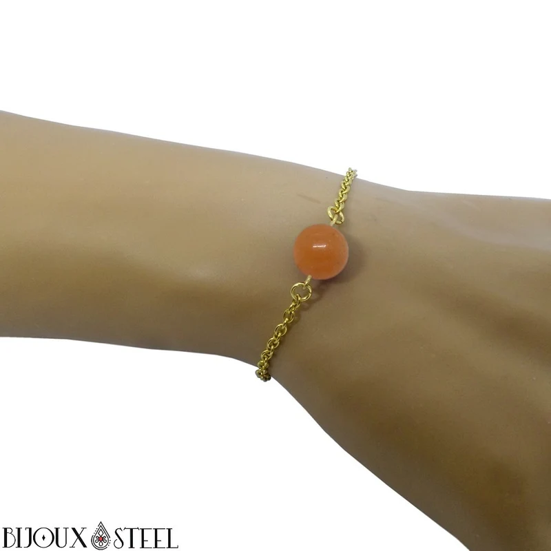 Bracelet à perle d'aventurine orange en acier inoxydable