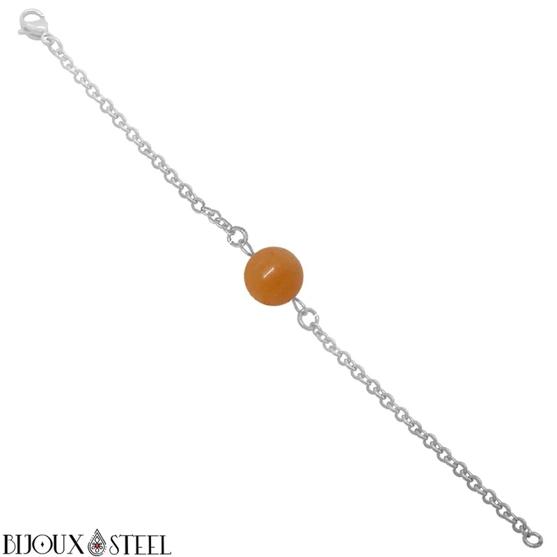 Bracelet à perle d'aventurine orange en acier inoxydable