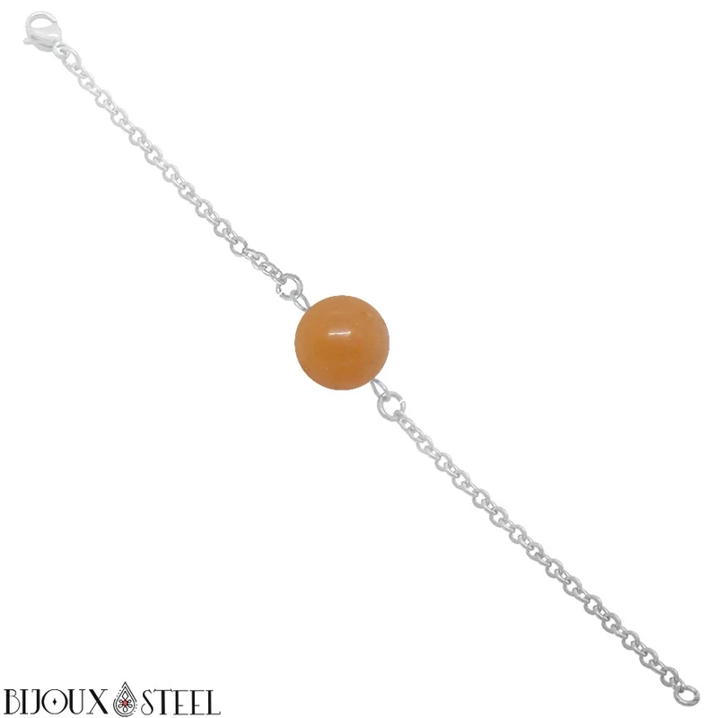 Bracelet à perle d'aventurine orange en acier inoxydable