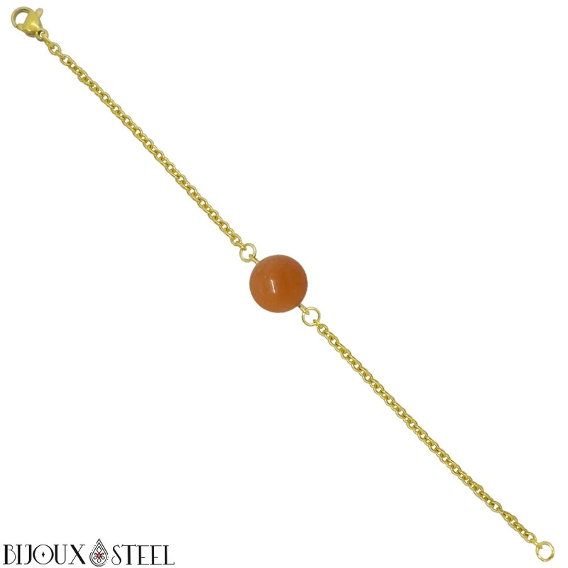 Bracelet à perle d'aventurine orange en acier inoxydable