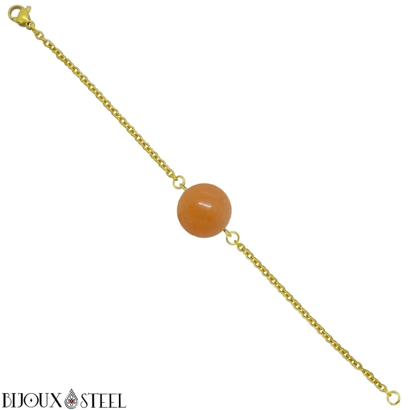 Bracelet à perle d'aventurine orange en acier inoxydable