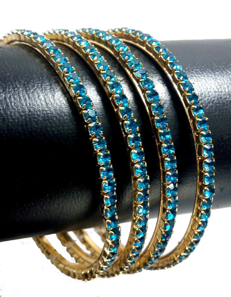 Bracelets soirées avec Pierres - Bleu canard Doré