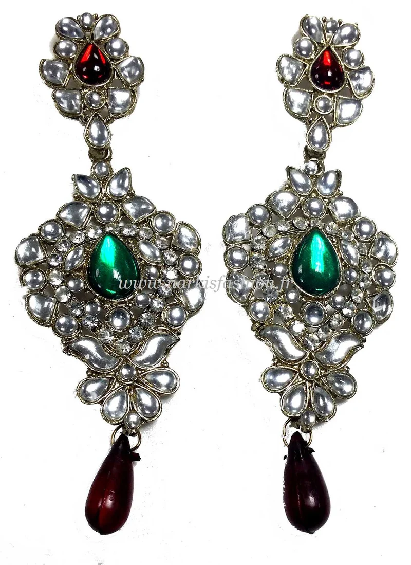 Boucles Kundan Bollywood Simran - Rouge, vert et blanc doré