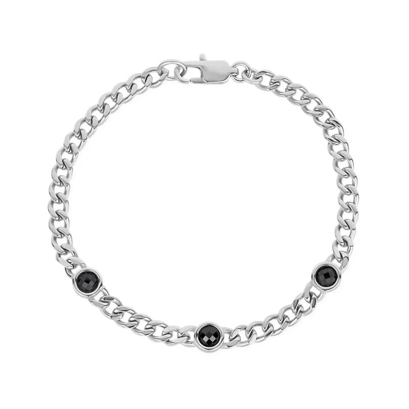 Bracelet à maillons cubains avec trois pierres