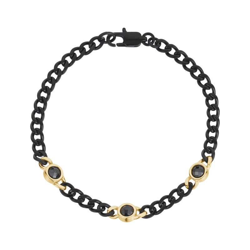 Bracelet à maillons cubains avec trois pierres