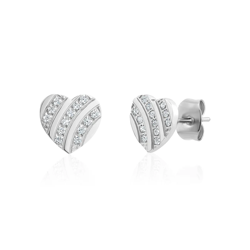 Boucles d'oreilles en forme de cœur serti de pierres rayonnantes