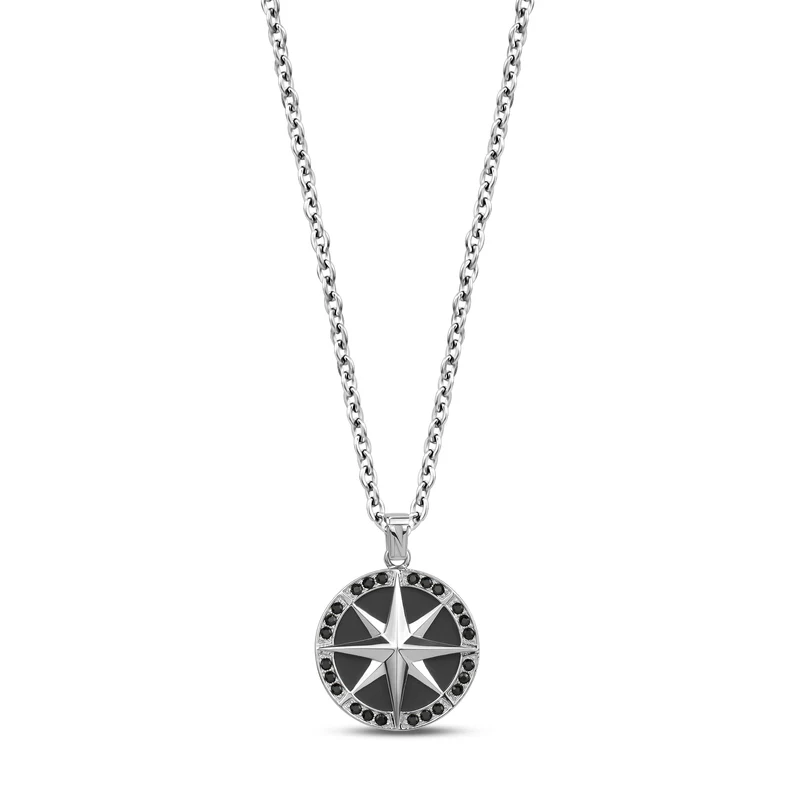 Pendentif boussole étoile du nord serti de pierres
