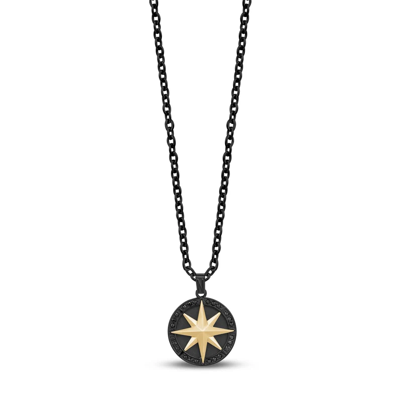 Pendentif boussole étoile du nord serti de pierres