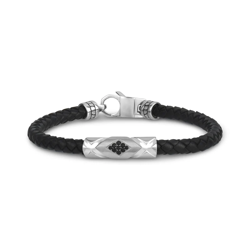 Bracelet en cuir noir serti de pierres
