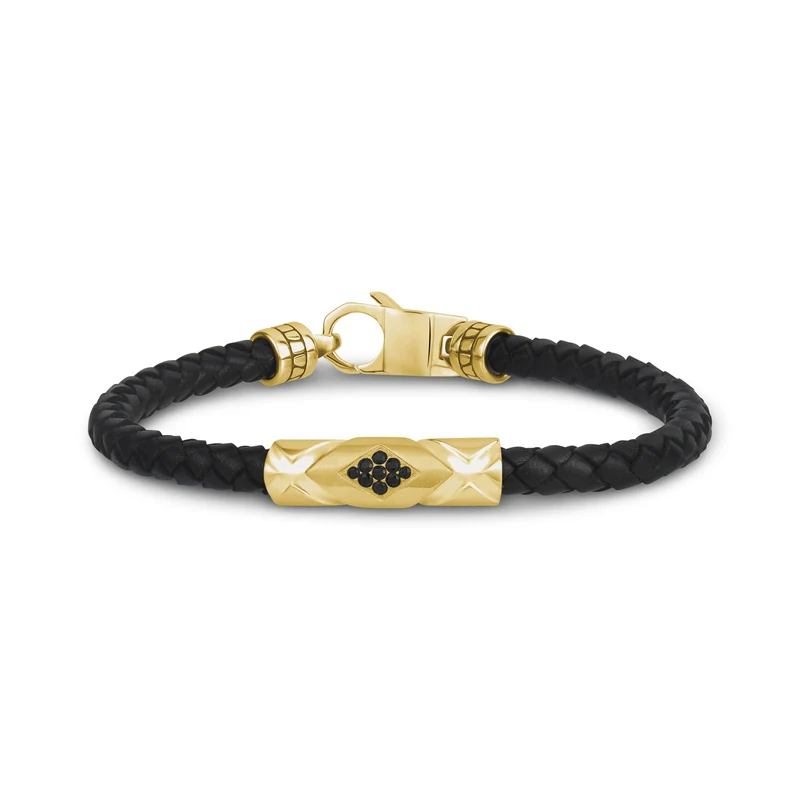 Bracelet en cuir noir serti de pierres