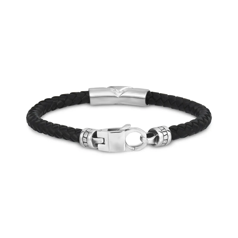 Bracelet en cuir noir serti de pierres
