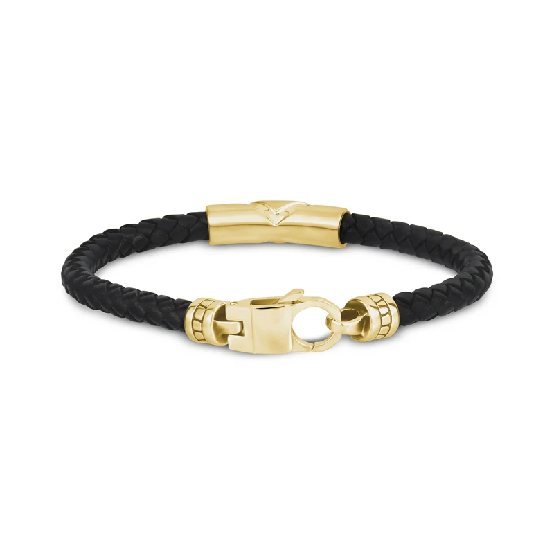 Bracelet en cuir noir serti de pierres