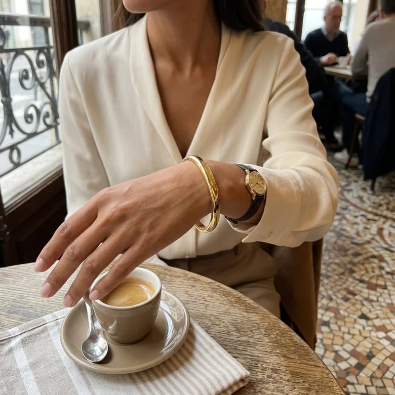 Bracelet Jonc Large Brillant Style Minimaliste