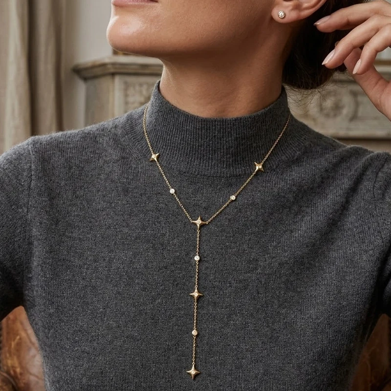Collier Long Étoile Incrustée De Strass