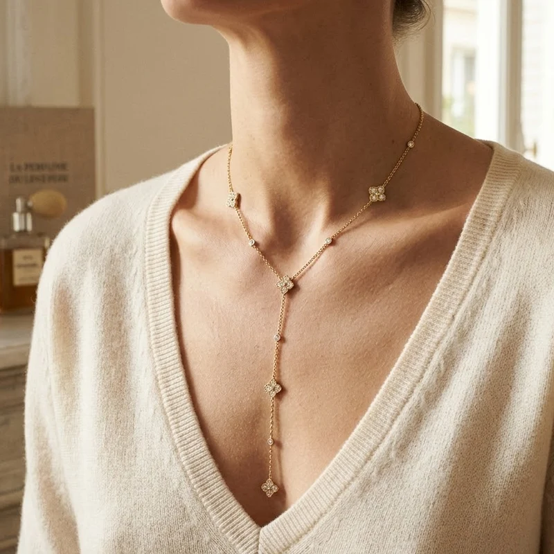 Collier Long Trèfle À Quatre Feuilles Porte-Bonheur