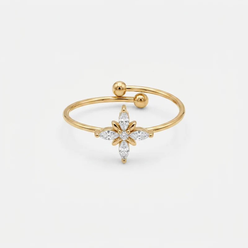 Bague Ouverte Croix Avec Cristaux Brillants