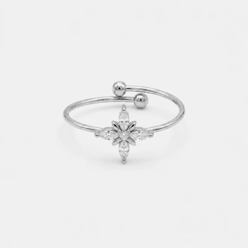 Bague Ouverte Croix Avec Cristaux Brillants